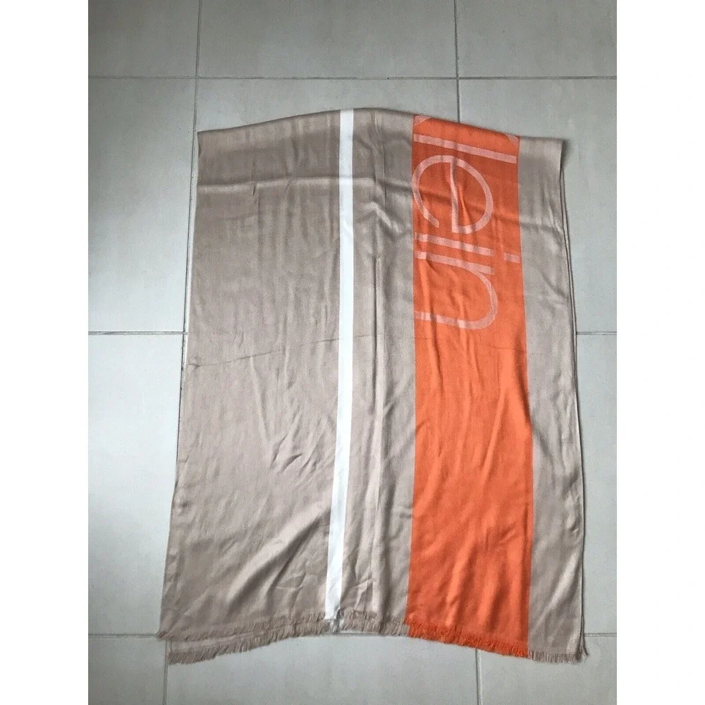Calvin Klein Scarf Women Sz OS Rectangular Logo‎ Colorblock Fringe Trim FLAWS